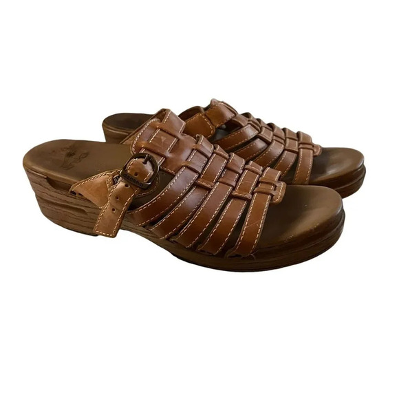 Dansko Marion Slip On Sandals Y2K Brown Leather Strappy Wedge size 39 - Picture 1 of 8